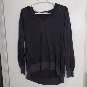 MICHAEL STARS hooded long sleeve shirt top distressed hemline